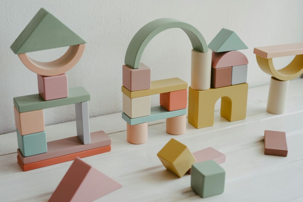 Colourful toys. Wooden toy.